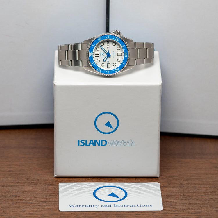 2020 Islander Automatic Dive Watch White & Blue 38mm #ISL-25