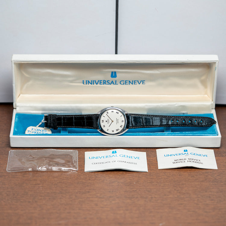 1970s Like-NOS Universal Geneve White Shadow Auto 35mm 866101