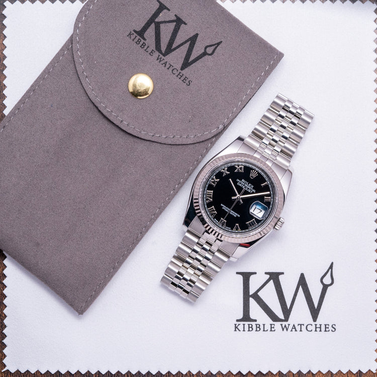 2010s Rolex Datejust 36mm Black Roman Dial Fluted 116234