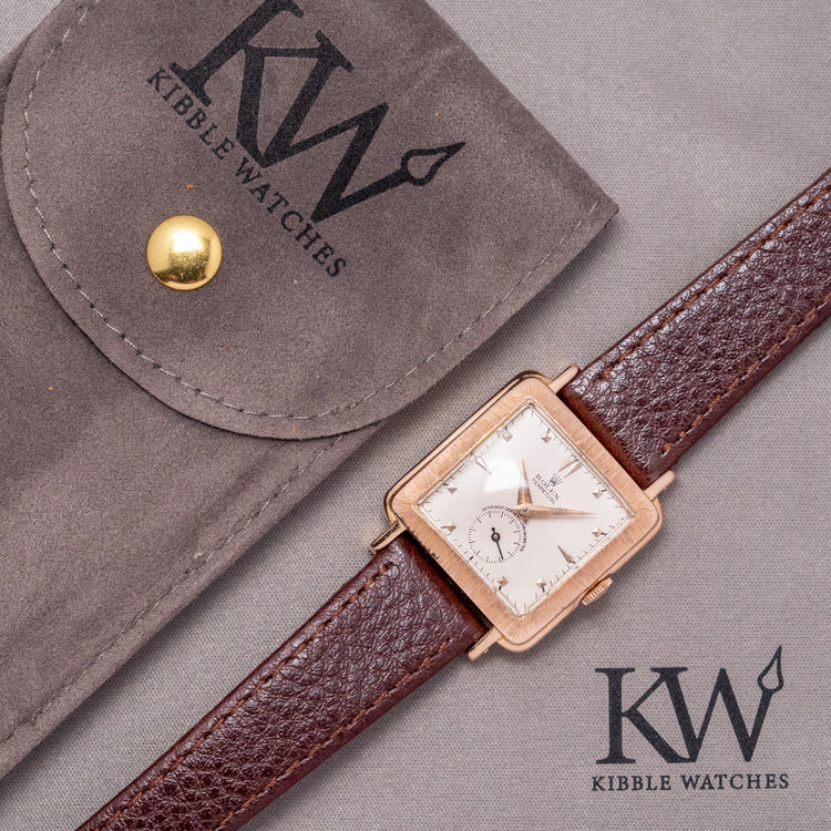 1940s Rolex Perpetual Square 'Bark' Finish 18ct Pink Gold 4643