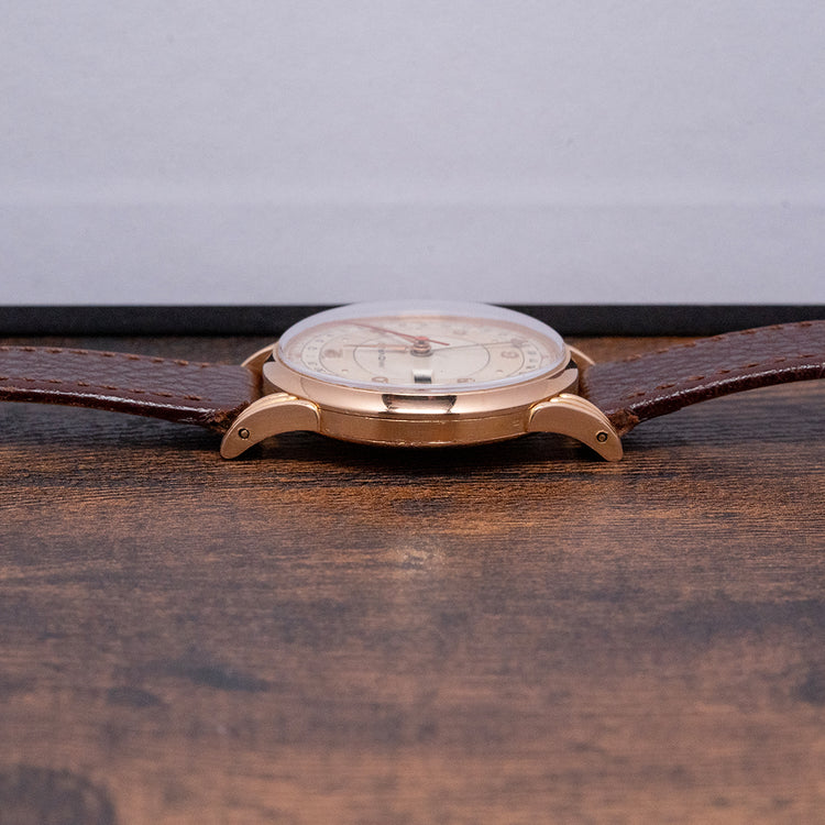 1950s Movado 18ct Pink Gold Triple Calendar Fancy Lugs