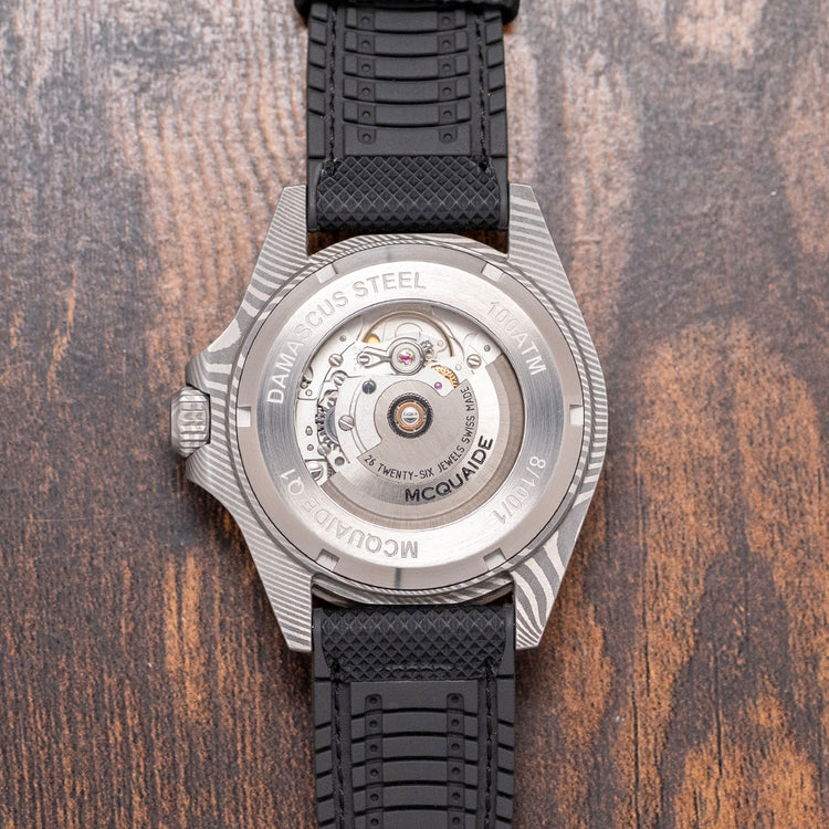 2024 McQuaide Q1-B Abyss Damascus Steel Automatic 43.5mm
