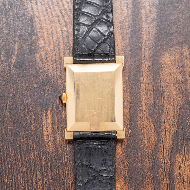 1970s Ebel 18ct Yellow Gold Black Dial 25x36mm 'Tank'
