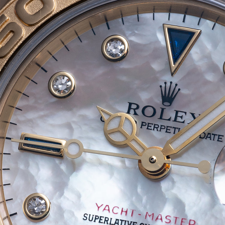1996 Rolex Ladies Yacht-Master 18ct Gold Mother of Pearl Diamond Dial 69628