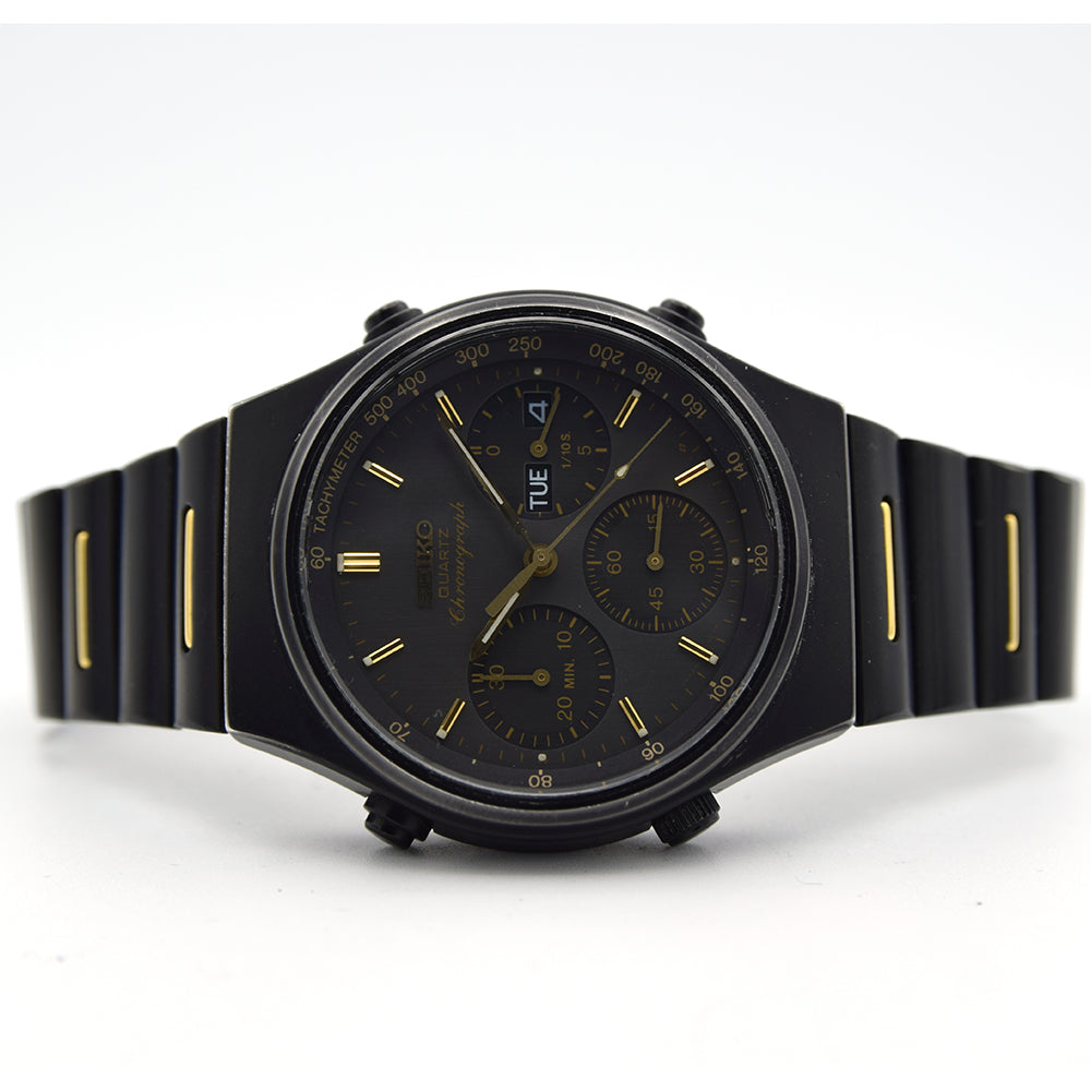 1987 Seiko Quartz Chronograph 7A38 7180 Black Gold