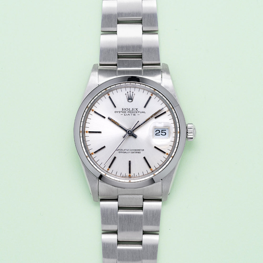 1981 Rolex Oyster Perpetual Date 15000 Box & Papers Silver Dial