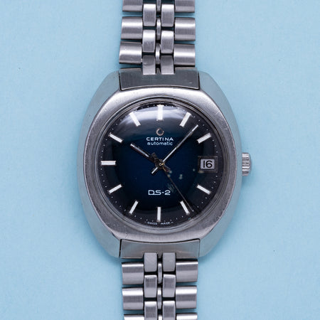 1960s Certina DS-2 Automatic Blue "Spider" Dial with Bracelet
