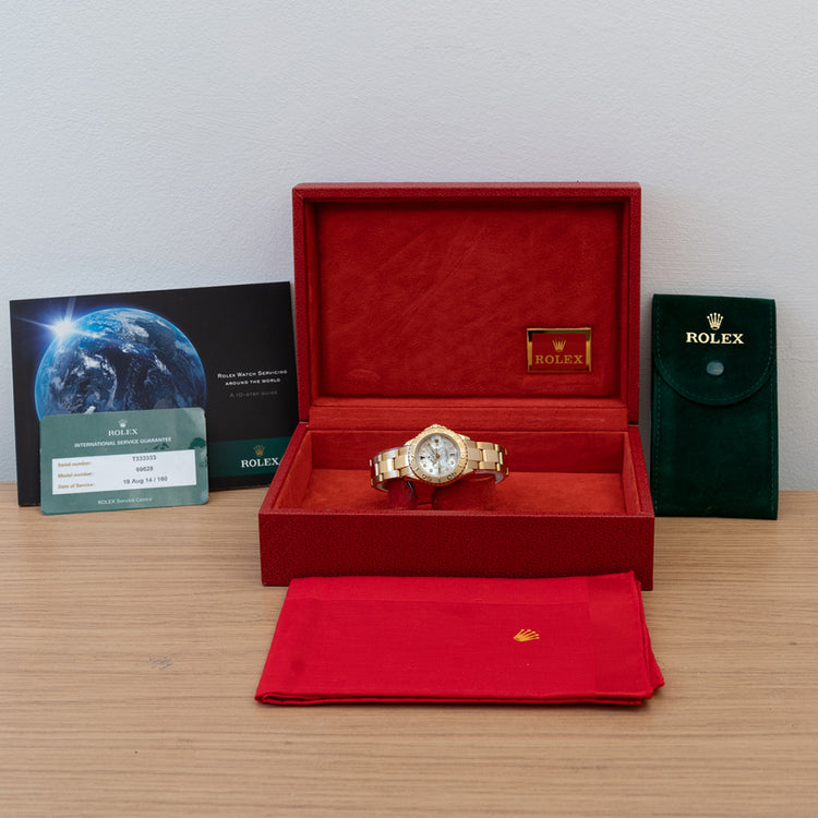 1996 Rolex Ladies Yacht-Master 18ct Gold Mother of Pearl Diamond Dial 69628