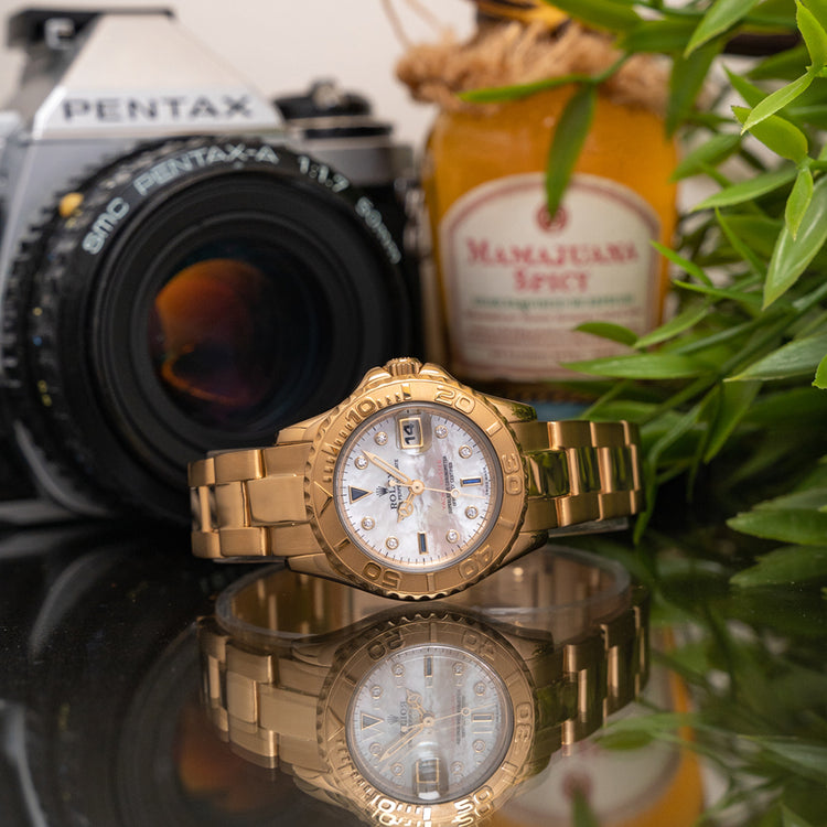 1996 Rolex Ladies Yacht-Master 18ct Gold Mother of Pearl Diamond Dial 69628